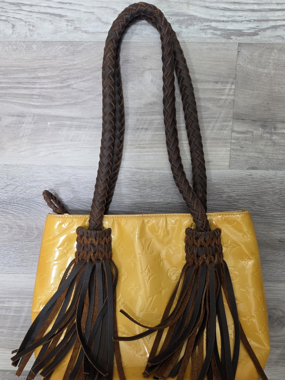 Vintage Revamped Louis Vuitton Yellow Vernis Leather Shoulder Bag - Picture 1 of 5